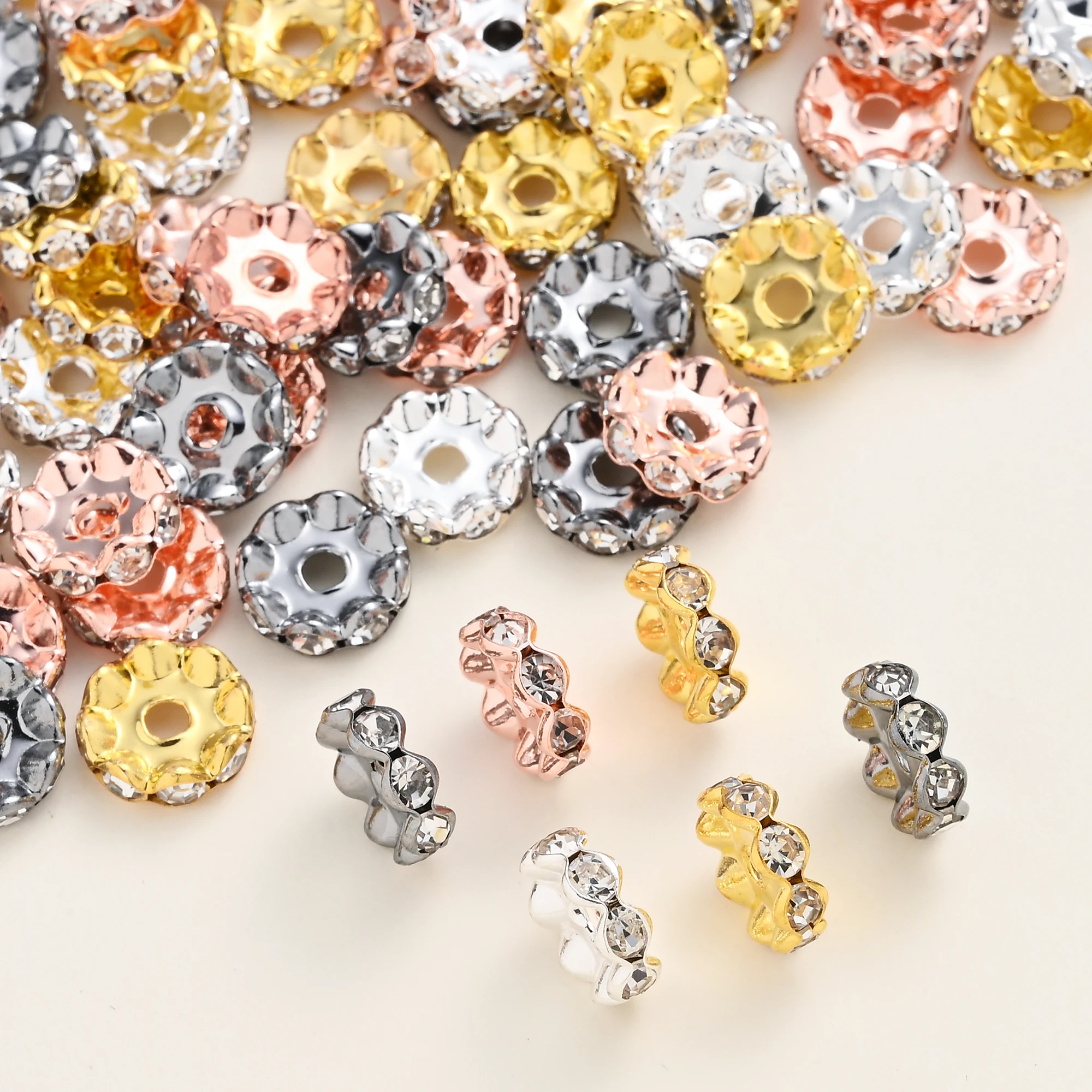 30 Stück 12mm Strass-Perlen aus Legierung, bunte Rondelle-Blumenperlen mit großem Loch für Schmuckherstellung, DIY-Armbänder, Bastelarbeiten – Detail 5
