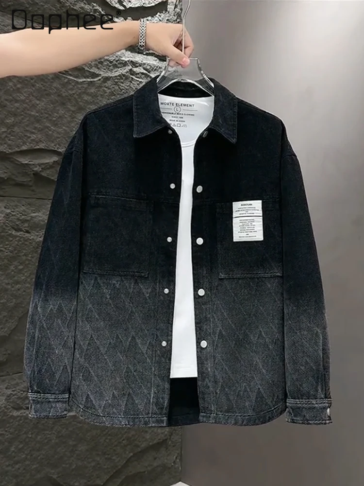 

Autumn Winter New American Retro Style Men's Black Turn-Down Collar Jacket Loose Casual Add Velvet Denim Jacket