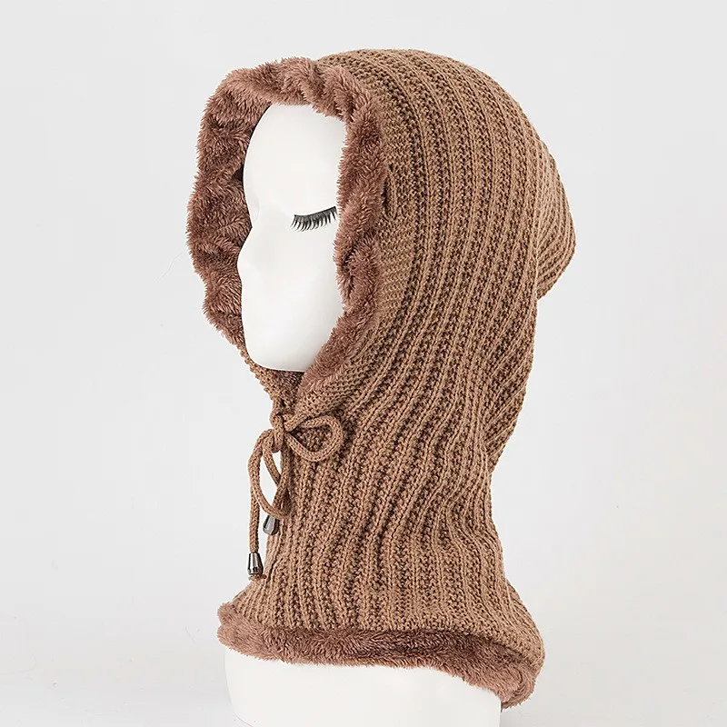 Knitted Warm Men and Women Pullover Hat Scarf Striped Fashion One-piece Padded Thickened Cycling Ear Protection Cap