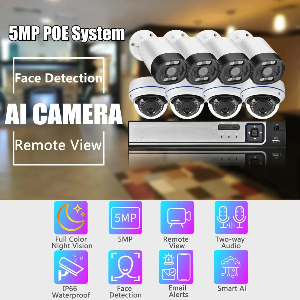 Gadinan 5MP Security System POE Video Surveillance Set 4CH/8CH NVR Kit Outdoor Voice Alarm Face Detection CCTV Camera XMEye App