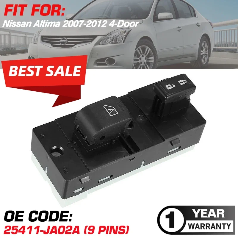 

Front Left Car Window Lifter Control Switch 25411-JA02A For Nissan Altima 2007 2008 2009 2010 2011 2012 4 Door 25411JA02A 9 Pins