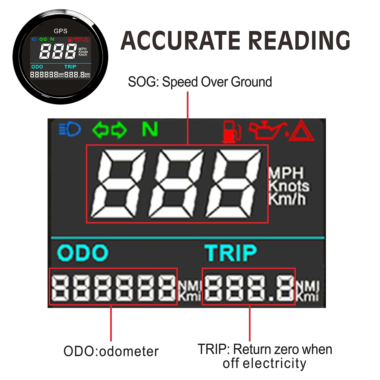 52mm GPS Speedometer Universal Speed Gauge + GPS Antenna with ODO TRIP Fuel Level Oil Press Alarm for Marine Boats Yacht 12V 24V view 3
