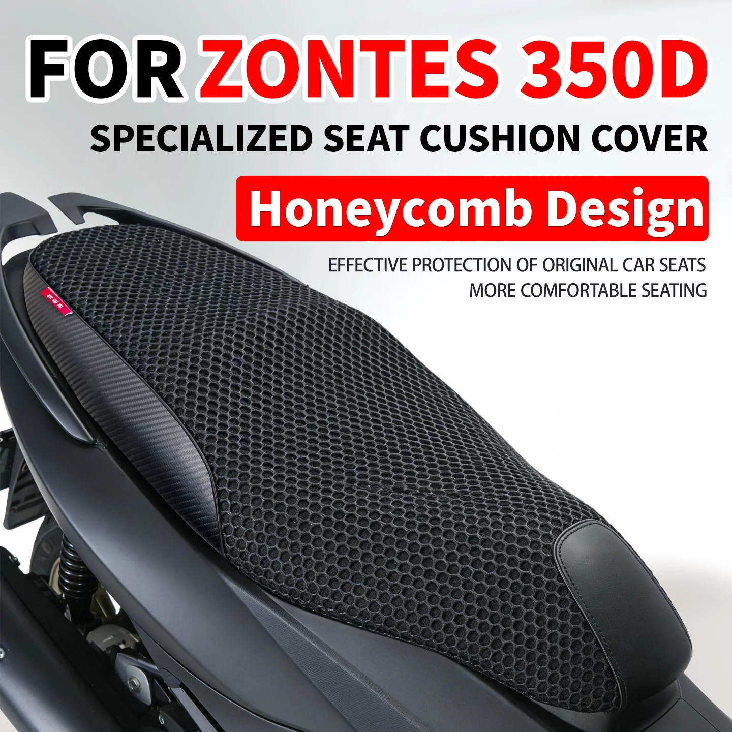 3D Honeycomb Mesh Motorcycle Seat Cover Breathable Extra Thick Comfort Pad For Zontes 350D Scooter