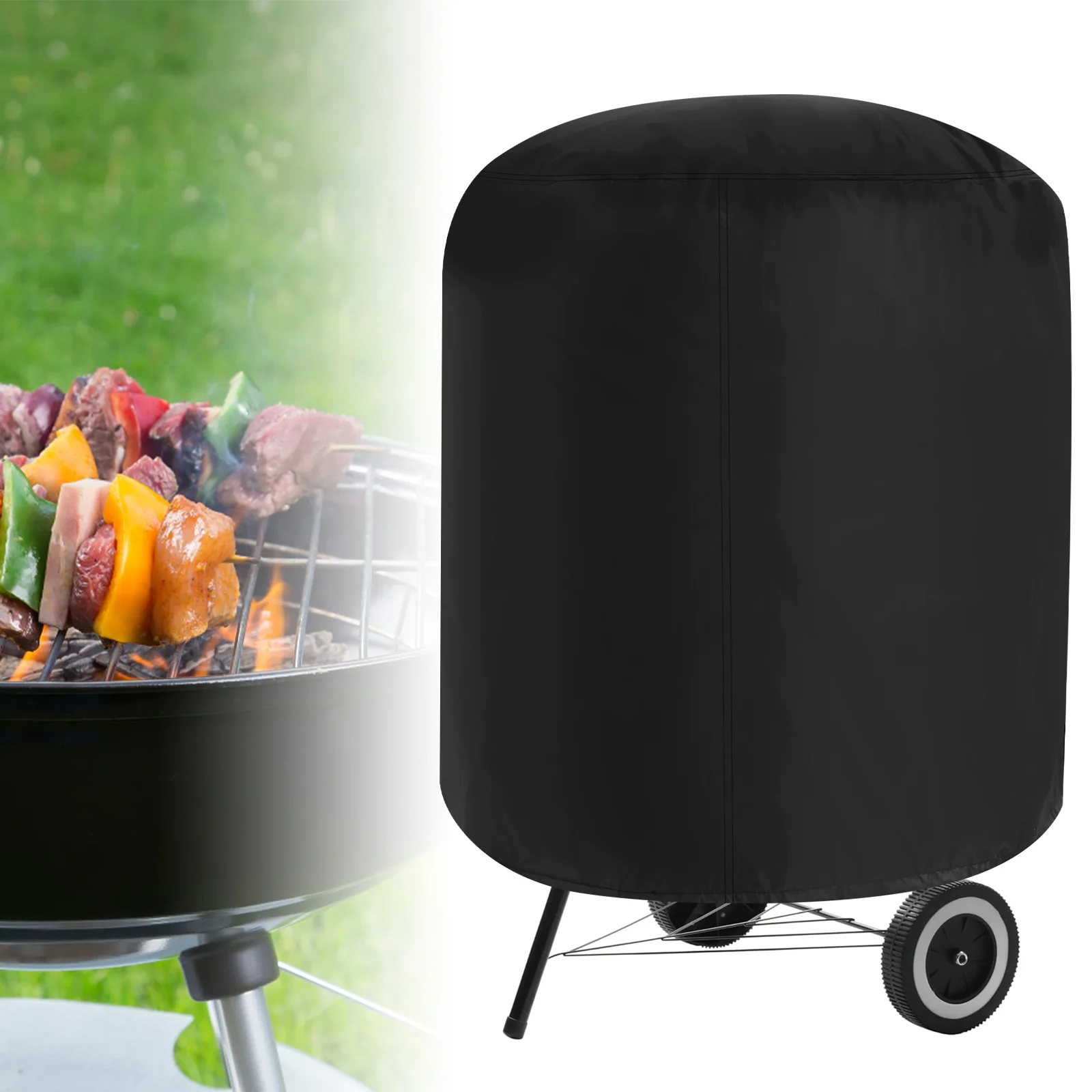 Grill Cover Waterproof Round BBQ Grill Cover Heavy Duty Outdoor Camping Barbecue Charcoal Fire Pit Stove Protection Cover