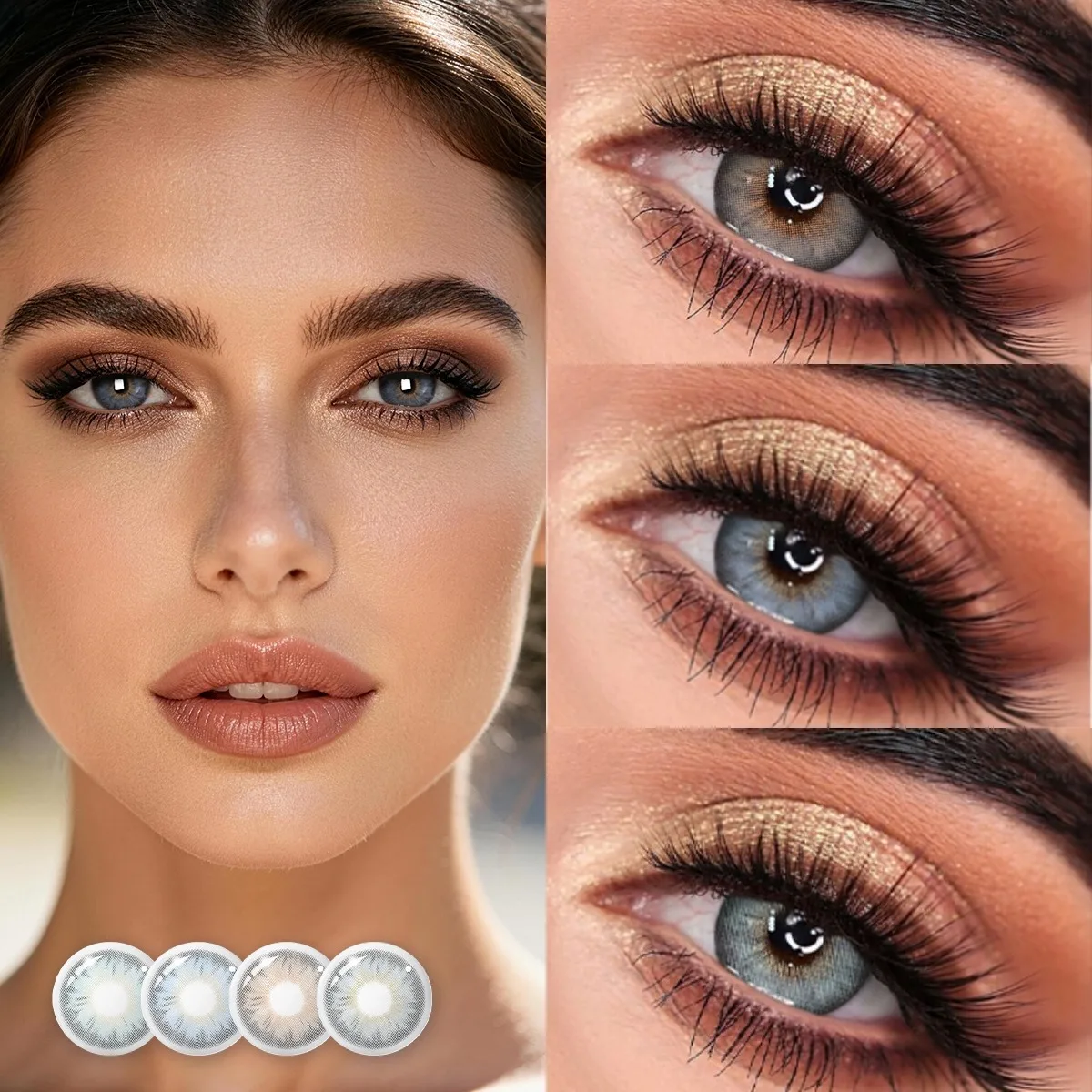 VISUASHOW Cleopatra Braun-Blaue Farbige Kontaktlinsen, Jahreslinsen, Plano-Dioptrien, Myopie, Weiche Linsen, Natürlicher Look, Tägliche Augenkontaktlinsen, 60 Stück