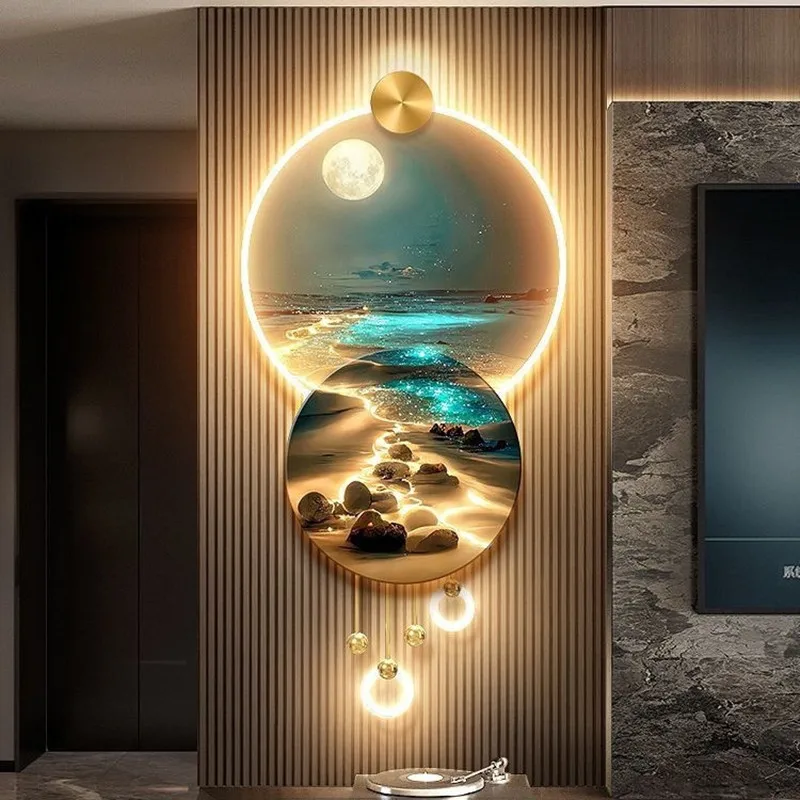 U Shaped Wave Sand Moon Mural Lamp Modern Home Decoration Living Room LED Background Wall Light Corridor Foyer Hanging Painting