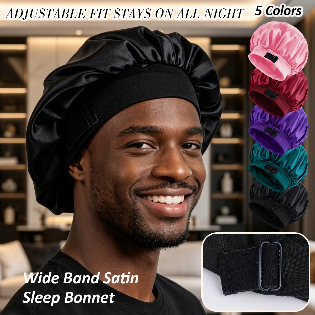 Adjustable Ladies Satin Sleep Cap with Tie Design for Casual Home Wear Sleep And Hair Protection