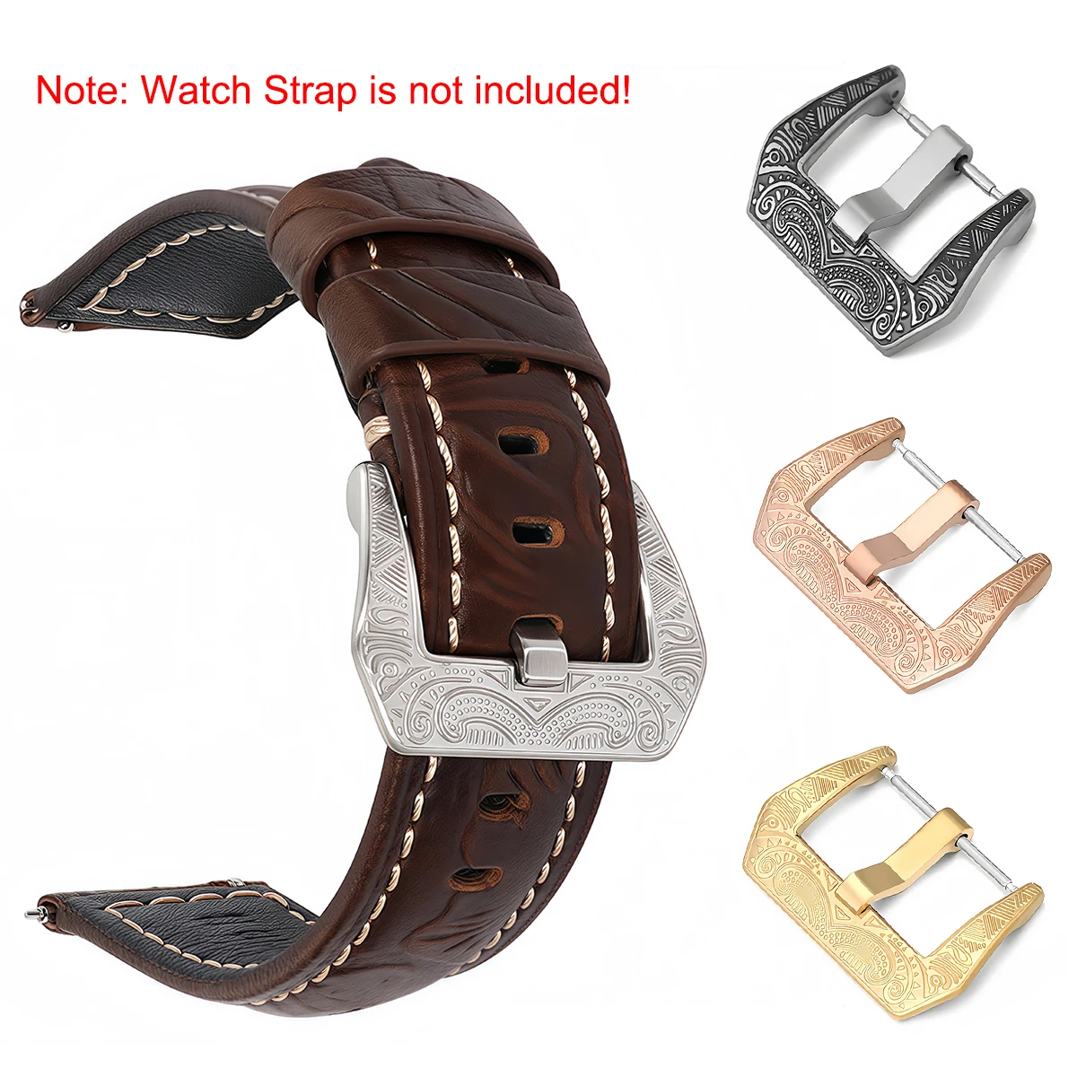 Exquisite Retro-Schnitzerei-Uhrenarmband-Schnalle aus Edelstahl für Lederarmband-Ersatzschnalle Uhrenzubehör – Detail 3