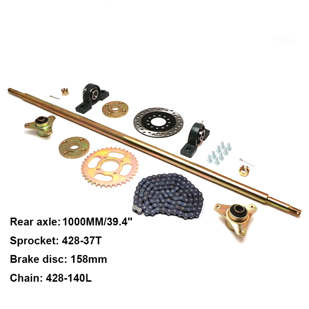 ATV 1000mm Rear Axle Kit with 428-37T Sprocket 158mm Brake Disc 140L Chain for Gas Electric Go Kart Quad Bike Modification Parts