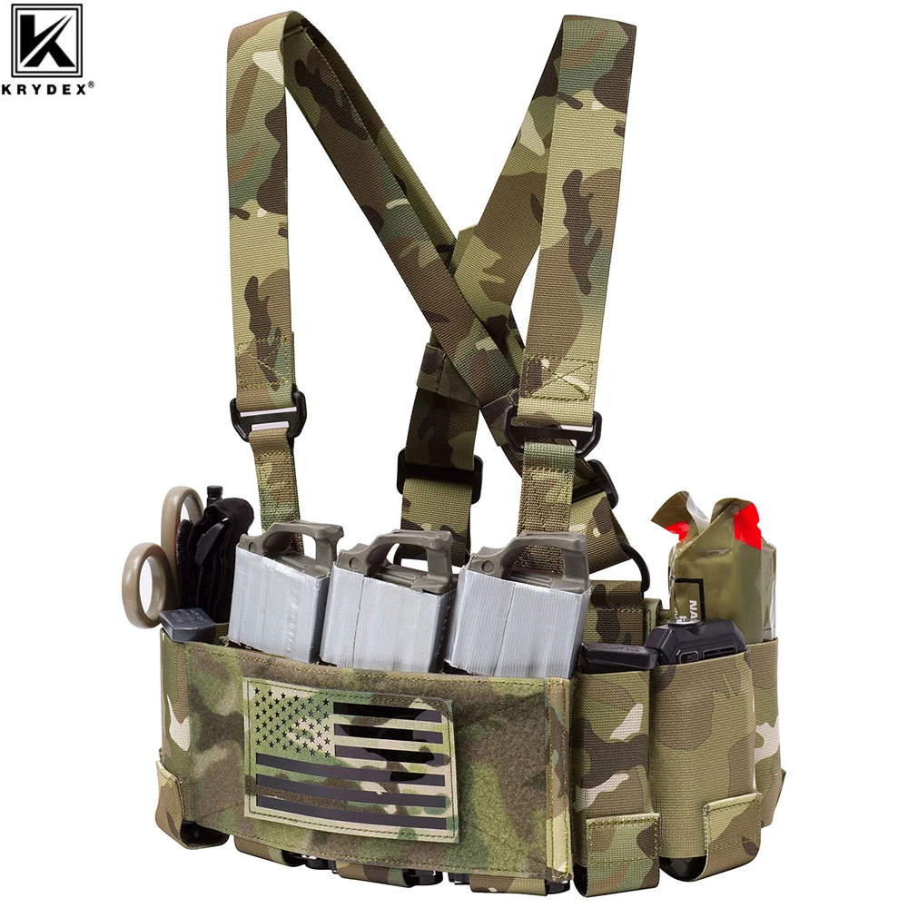 

KRYDEX Tactical 5.56 Ready Rig Chest Rig Concealed Carry Low Vis Elastic Cummerbund Rifle Pistol Magazine Pouch Vest Camo