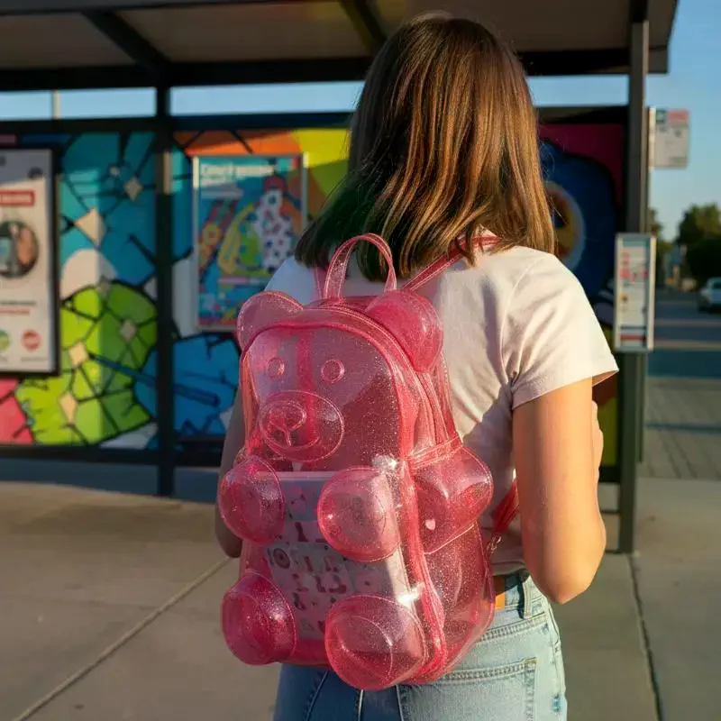

Candy Color Transparent PVC Backpack Y2K Streetwear Bear Shaped Crossbody Bag Cute Girly Shoulder Bag For Girl Birthday Gifts