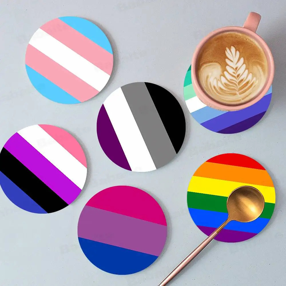 

LGBTQ Art Pride Lesbian Gay Rainbow Flag Coaster Creative Cartoon Absorbent Cushion Coffee Mug Bowl Cushion Insulation Cushion