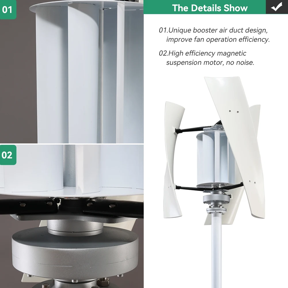 Imagem -05 - Turbina Eólica com Eixo Vertical para Uso Doméstico Maglev Gerador de Alta Tensão 5kw 2000w 12v 24v 48v Controlador de Carga Híbrido