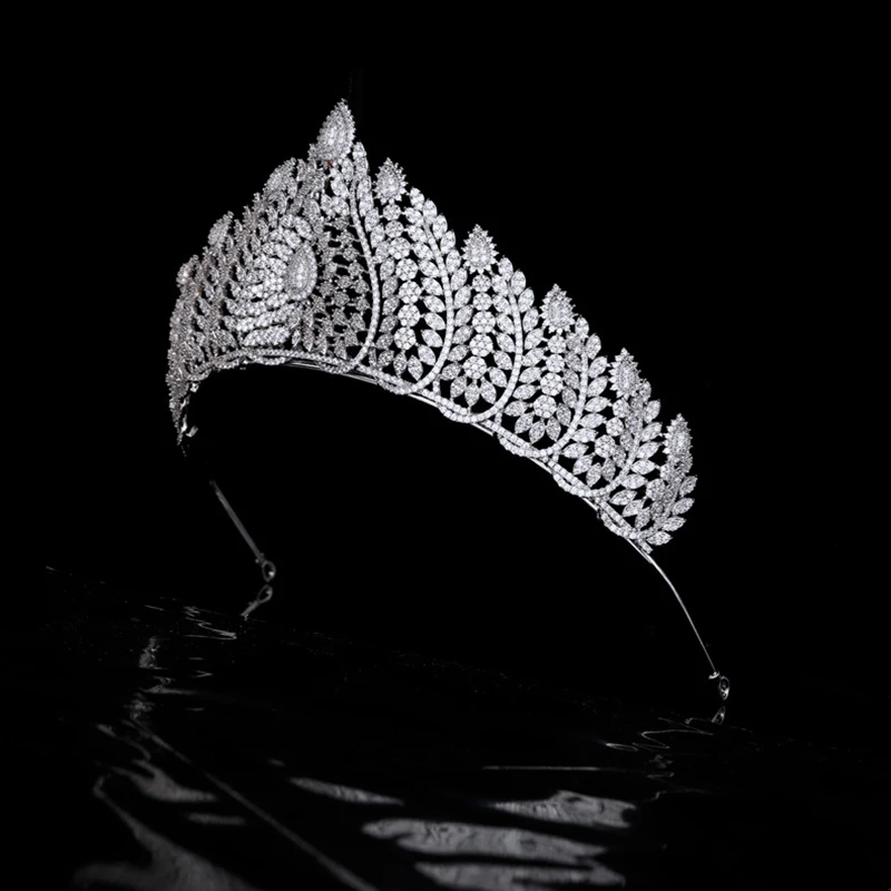 Himstory Luxury Cubic Zircon Tiara Bridal Headband Wedding Crown Women Hair Accessories Princess Event Party CZ Jewelry