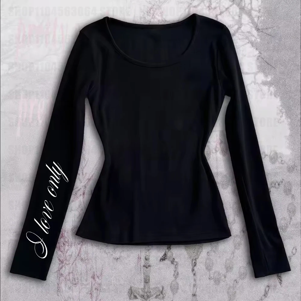 

Autumn and Winter Women's Long Sleeve Y2K Streetwear Harajuku Emo Girls vintage Hip Hop Punk Letter Printed Casual baby Crop Top