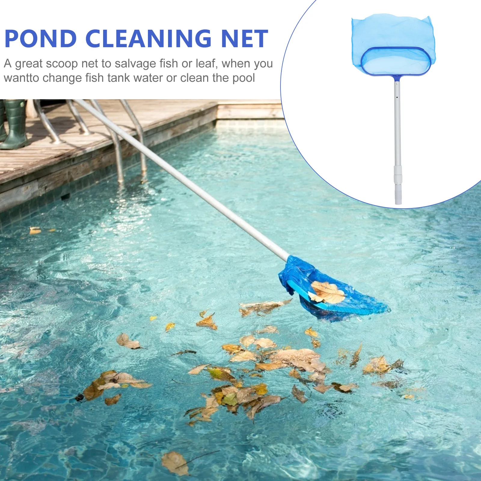 

1 set 1 Set Pond Scoop Telescopic Spoon Cleaning Tool Fish Tank Fountain Durable Sturdy Blue Fish Pond Cleaner Pool Cleaning Net
