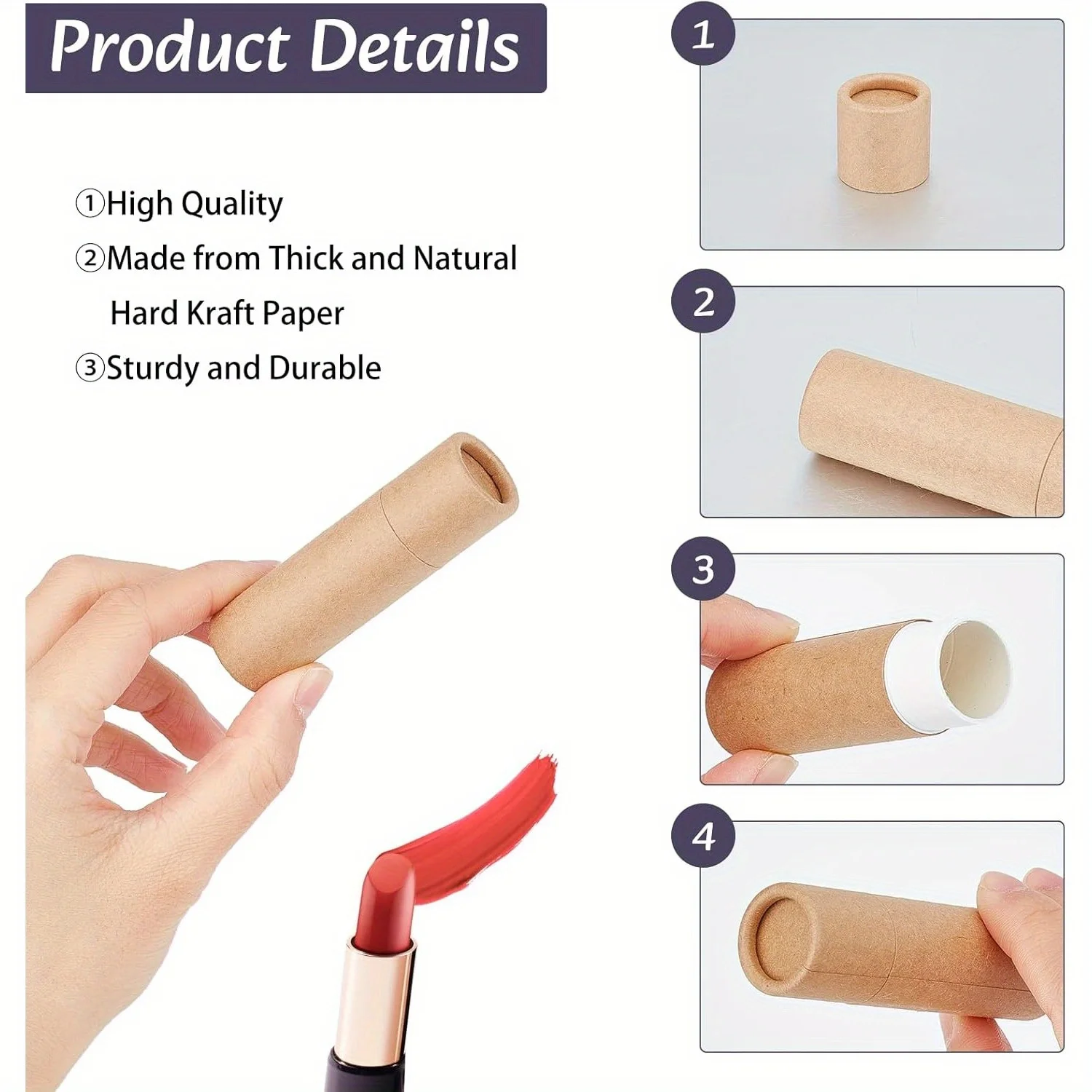 20 Stück gelbe Lippenbalsam-Tuben aus Karton, leere runde Kosmetikbehälter für DIY-Lippenstifte, nachfüllbare Lipgloss-Stick-Tubenflaschen – Detail 6