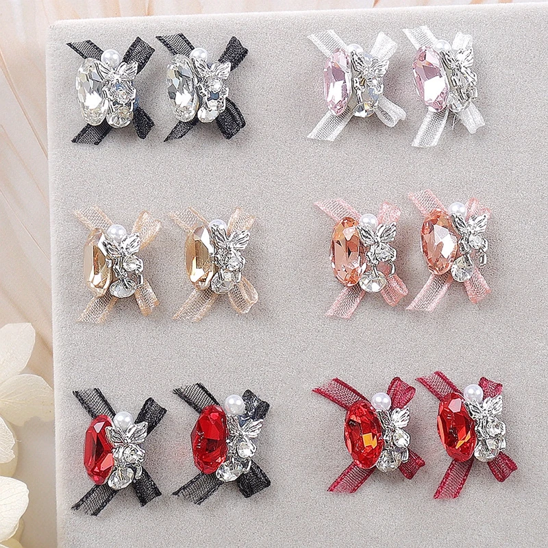 

5PCS Gauze Organza Bow 3D Oval Crystal Nail Art Rhinestone Pile Charm Jewelry Accessories For Nails Decoration Manicure Supplies