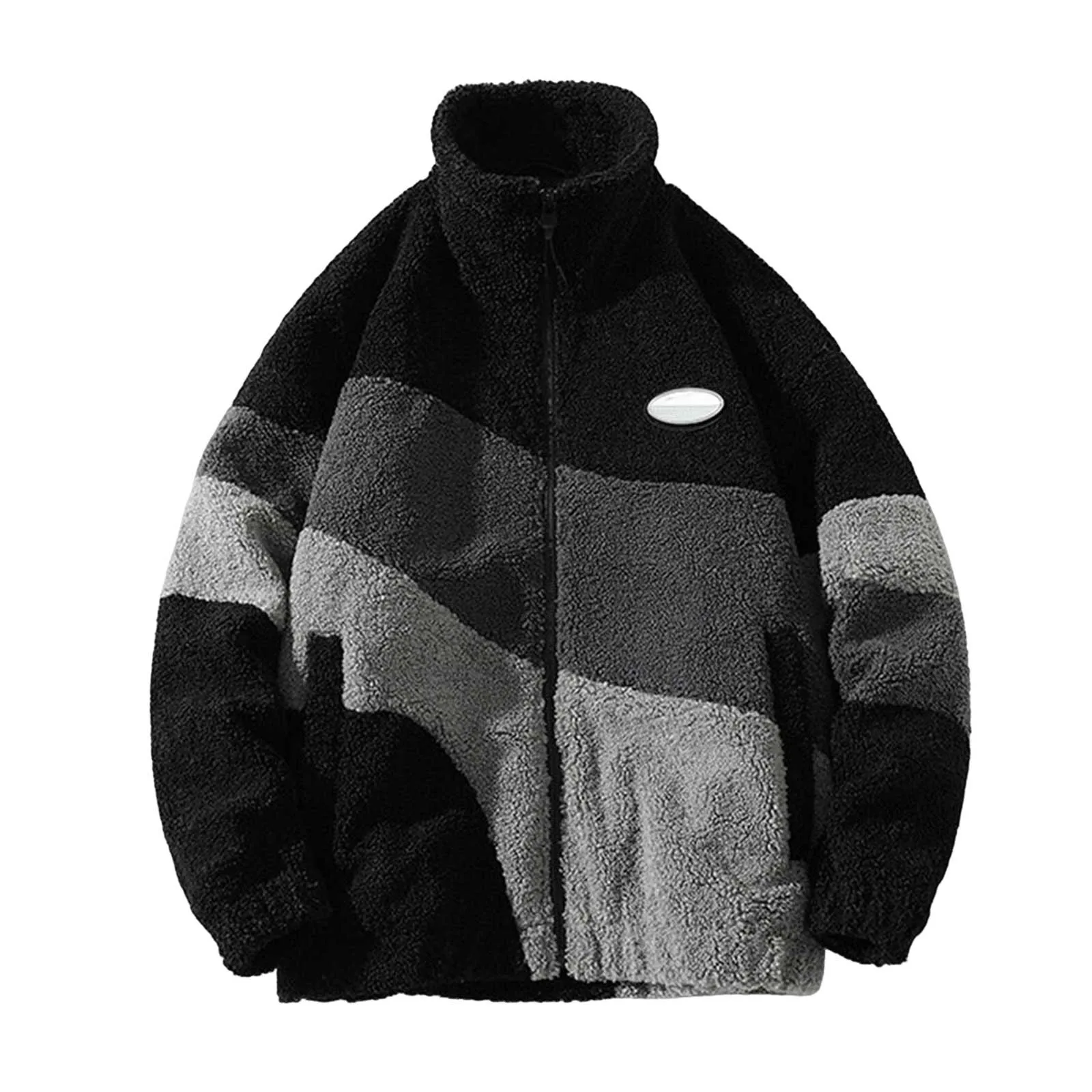 Leisure Vintage Polar Fleece Men's Jacket Oversize Contrast Color Coat Warm Male Outwear Winter Parkas Jacket Men's Clothes