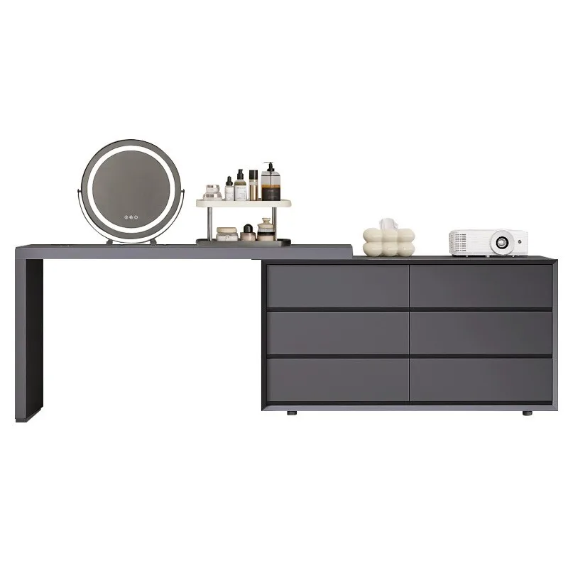 

Dresser desk integrated, solid wood bedroom TV cabinet, storage modern paint computer chest