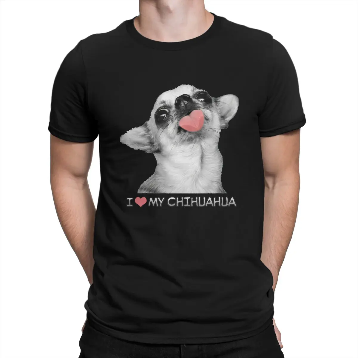 

I LOVE T Shirts Men's 100% Cotton Casual T-Shirt Round Neck Chihuahua Pet Dog Lovers Tee Shirt Short Sleeve Clothing Summer