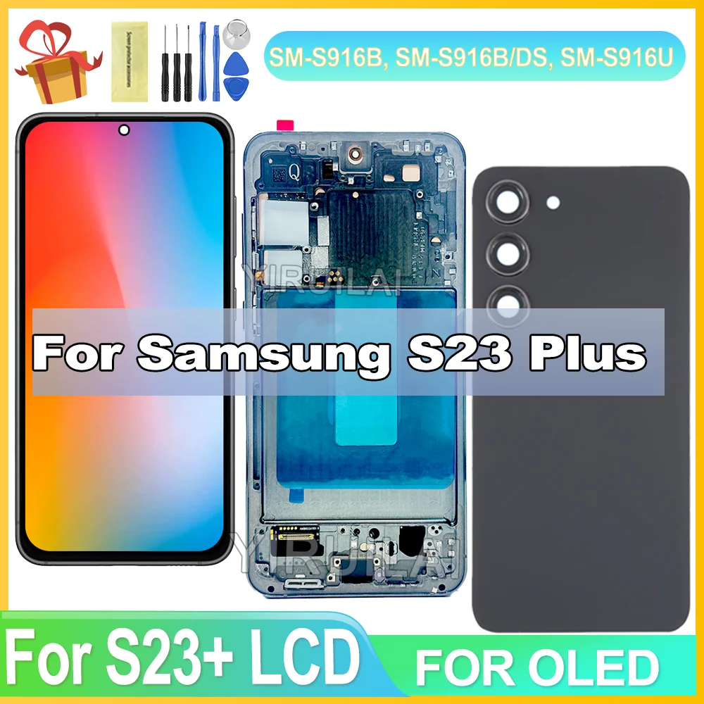 OLED S23+ Display For Samsung S23 Plus 5G S916B S916U Display Touch Screen Digitizer Assembly With Frame Support Fingerprint