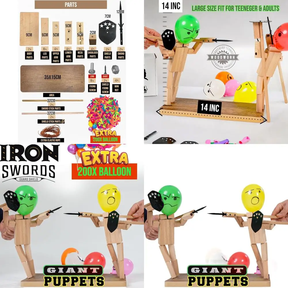 

X-Large Wooden Sword Duel Game - Family Board Game for 2 Players, Perfect Christmas Gift, Robot Battle Balloon Game, Whack Ballo