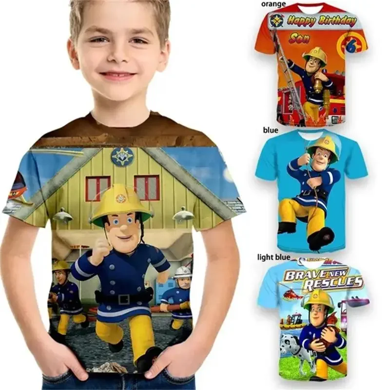 

Fireman Sam Rescues T Shirt Kids Boys Short Sleeved Tee Shirts 3D Print Children Safety Education Animation T-Shirt Fashion Tops