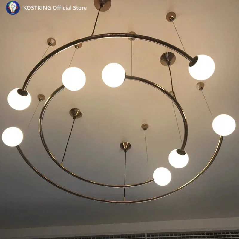 Designer Modern Minimalist Circular Pendent Lamp LED Living Room Planet Orbit Glass Ball Restaurant Bedroom Creative Decoration