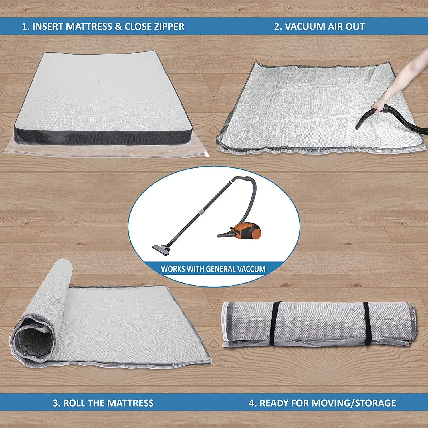 Mattress Vacuum Storage Bag for Foam Latex Mattress Quilt Space Saver for Moving,Storage,and Shipping with 2 Straps