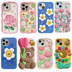 New 3D Beautiful Flowers For iPhone 11, 12, 13pro, 14, 14promax, 15, 15Promax, Soft Silicone Case, Phone Back Cover, Shockproof