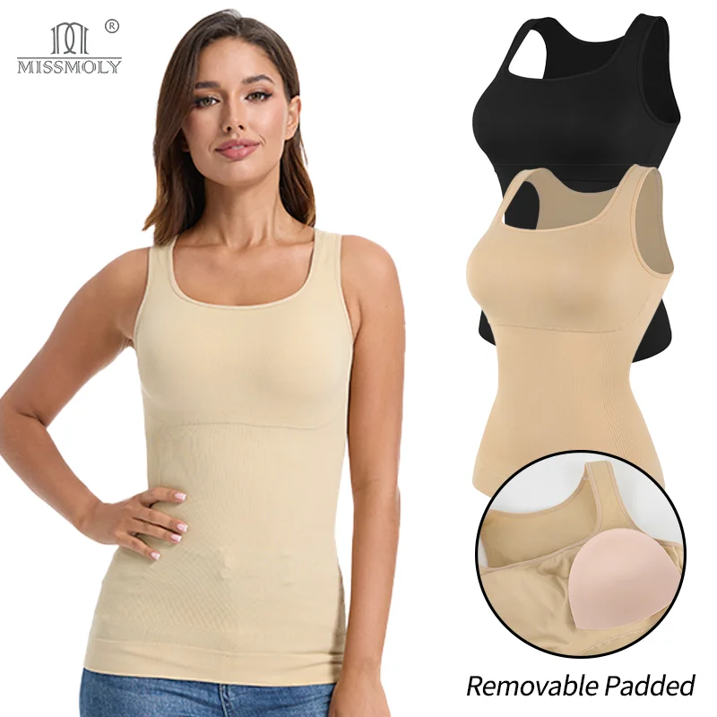 Miss Moly Women Square Neck Top Tummy Control Body Shaper Removable Padded Slimming Vest Breathable Camisole Push Up Faja Corset