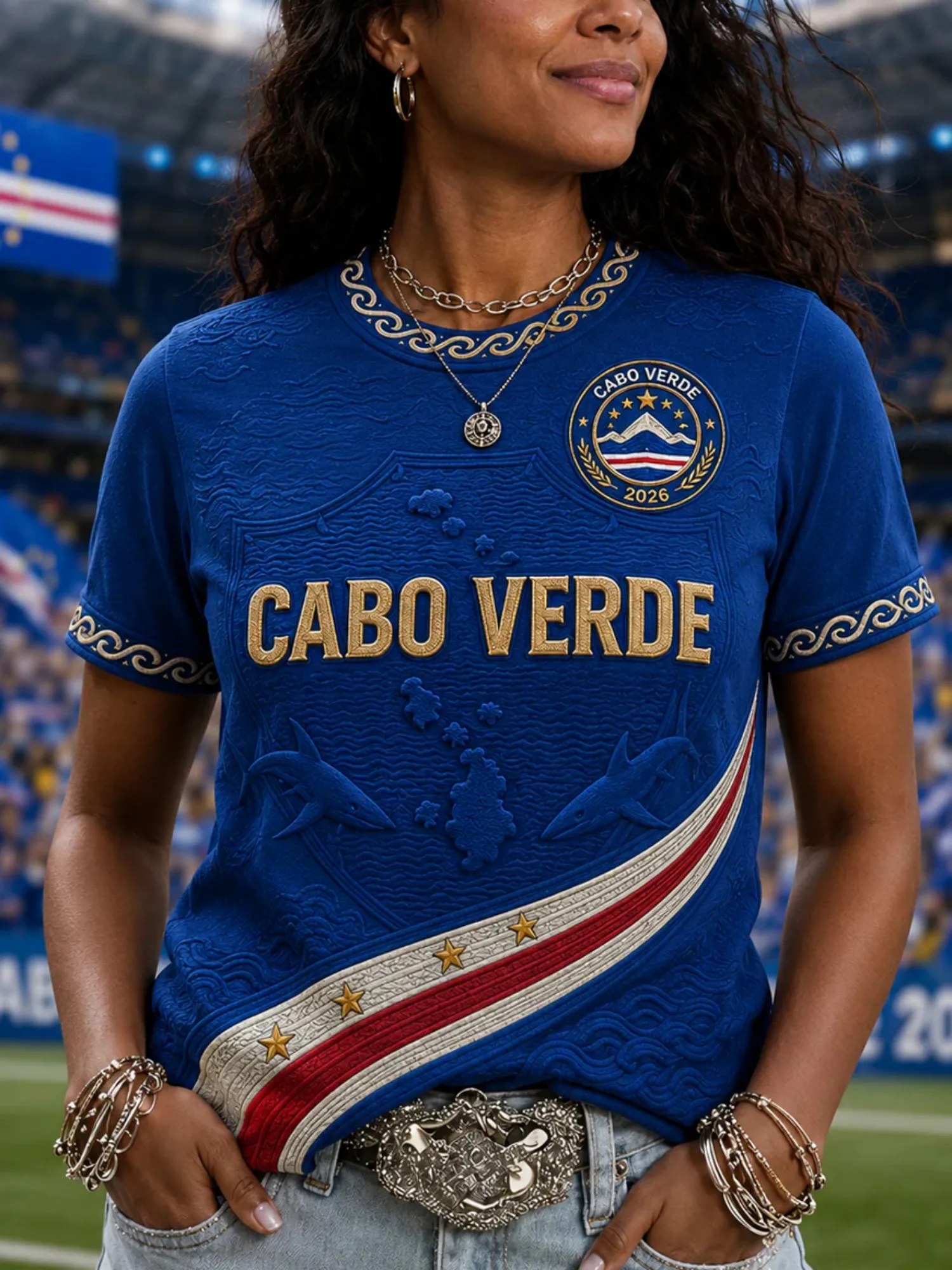 Cabo Verde Womens Compass Star Graphic Tee Coastal Football Fan Short Sleeve Summer Casual Pullover Top Beach Daily Wear Styling
