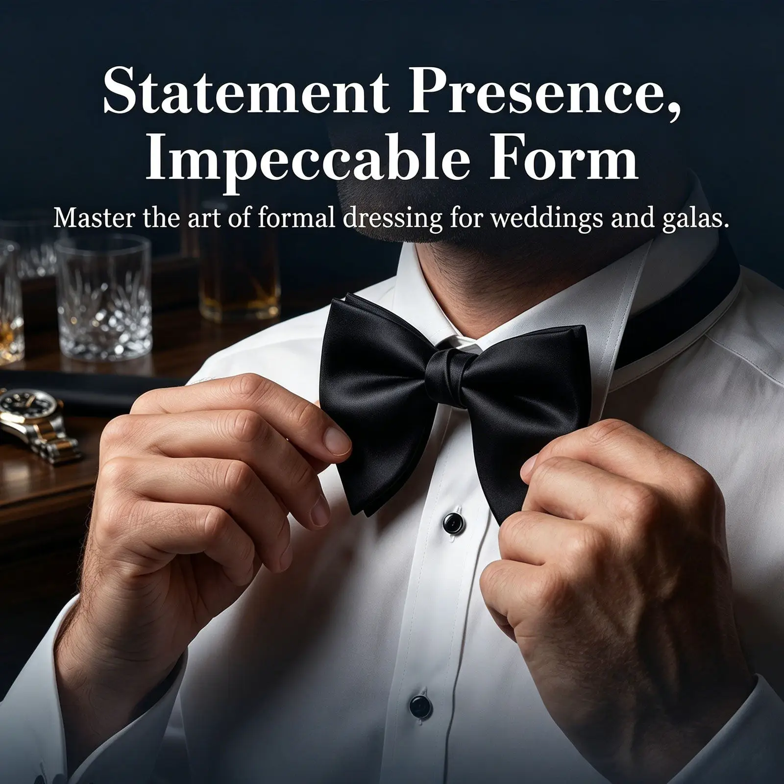 Men Black Tuxedo Bow Tie Double Layer Pre-Tied Adjustable Formal Wedding Banquet Suit Bow Tie for Ceremony Photo Shoot
