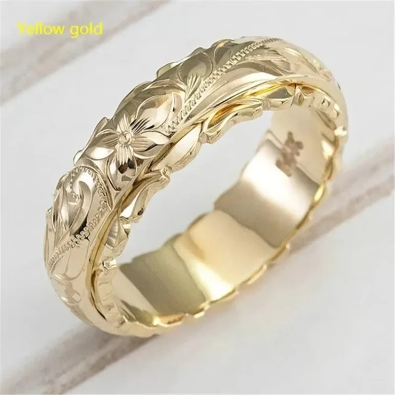 Yellow Gold Suspended Carved Rose Flower Ring Ornaments Tail Ring Female 14k Women Jewelry Rings Wedding Anniversary