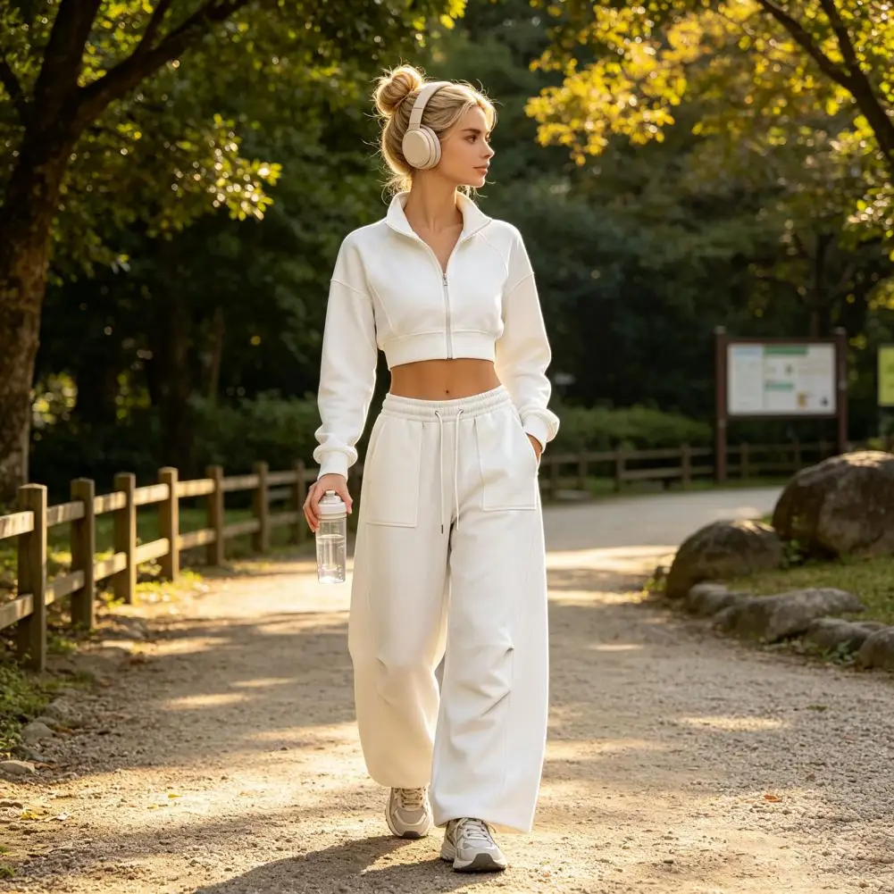 Wide Leg Pants for Men Women Drawstring Elastic Waist Casual Trousers Spring Fall Loose Fit Joggers Sports Pants with Pockets