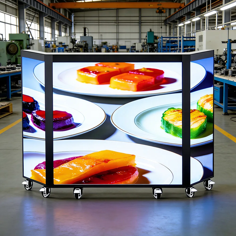 4k 8k Rgb Curved Led Screen Video Wall Front Desk 6-foldable Led Dj Booth Table For Nightclub