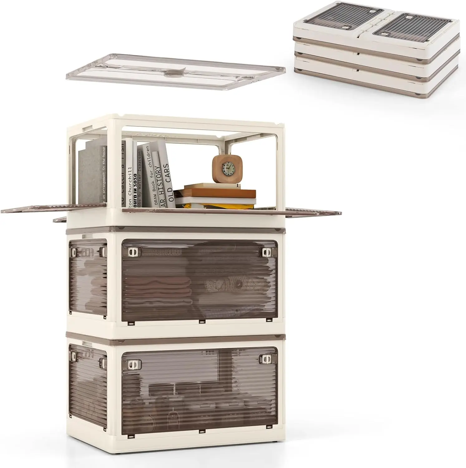 

Storage Bins with Lids and Hidden Wheels, 54 Gal Total Capacity, 3 Pack Stackable Collapsible Storage Boxes with 5 Openi