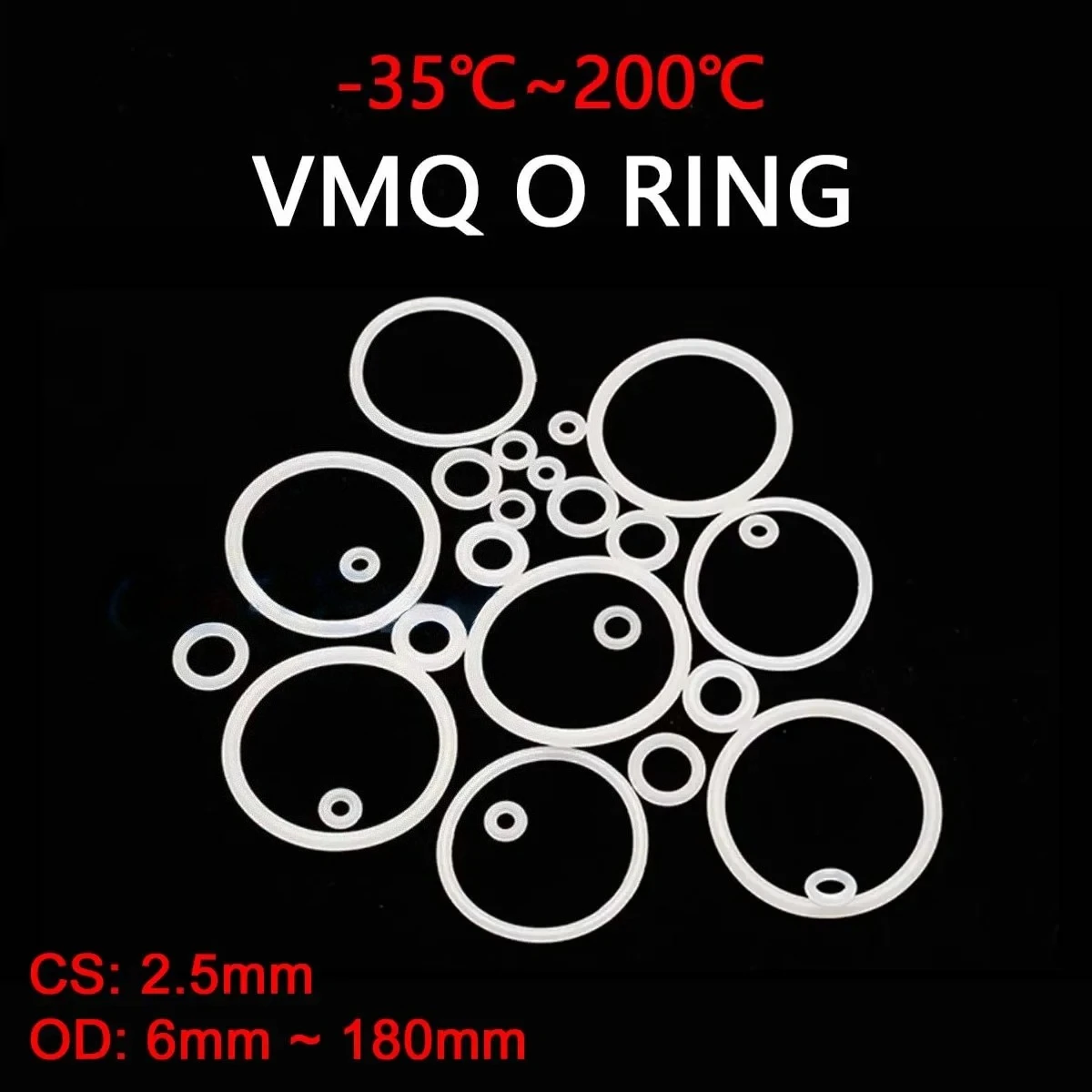 

VMQ White Silicone O-Ring Gasket CS 2.5mm OD 6mm ~ 180mm Silicon O Ring Washer Food Grade Sealing Ring Waterproof & Insulated