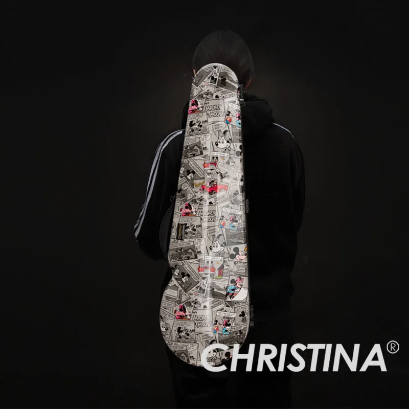 

Чехол для скрипки CHRISTINA из углеродного волокна с мультяшным узором, треугольник, размер 4/4, водонепроницаемый, сверхлегкий, с двойными лямками (VB39)