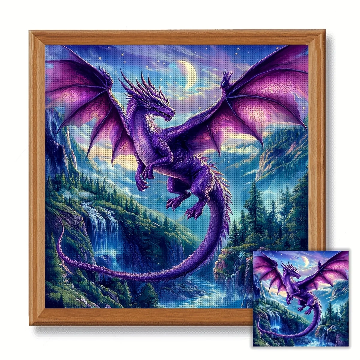 Vollstickerei-Set aus Öko-Baumwollfaden, 11CT, bedruckt mit lila Drachenfamilie, Kreuzstich-Kit, Kunst 40x40cm 30x30cm – Detail 2