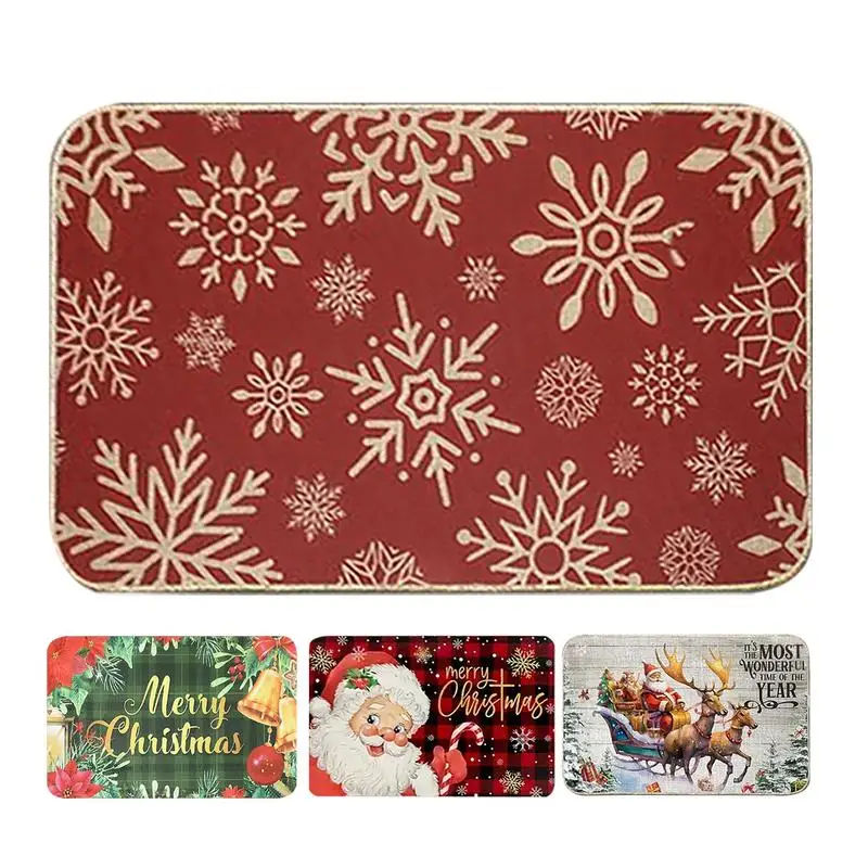 Christmas Floor Mat Entrance Door Mat Merry Christmas Doormat Indoor Outdoor Entrance Floor Rug Santa Snowflakes Door Mat