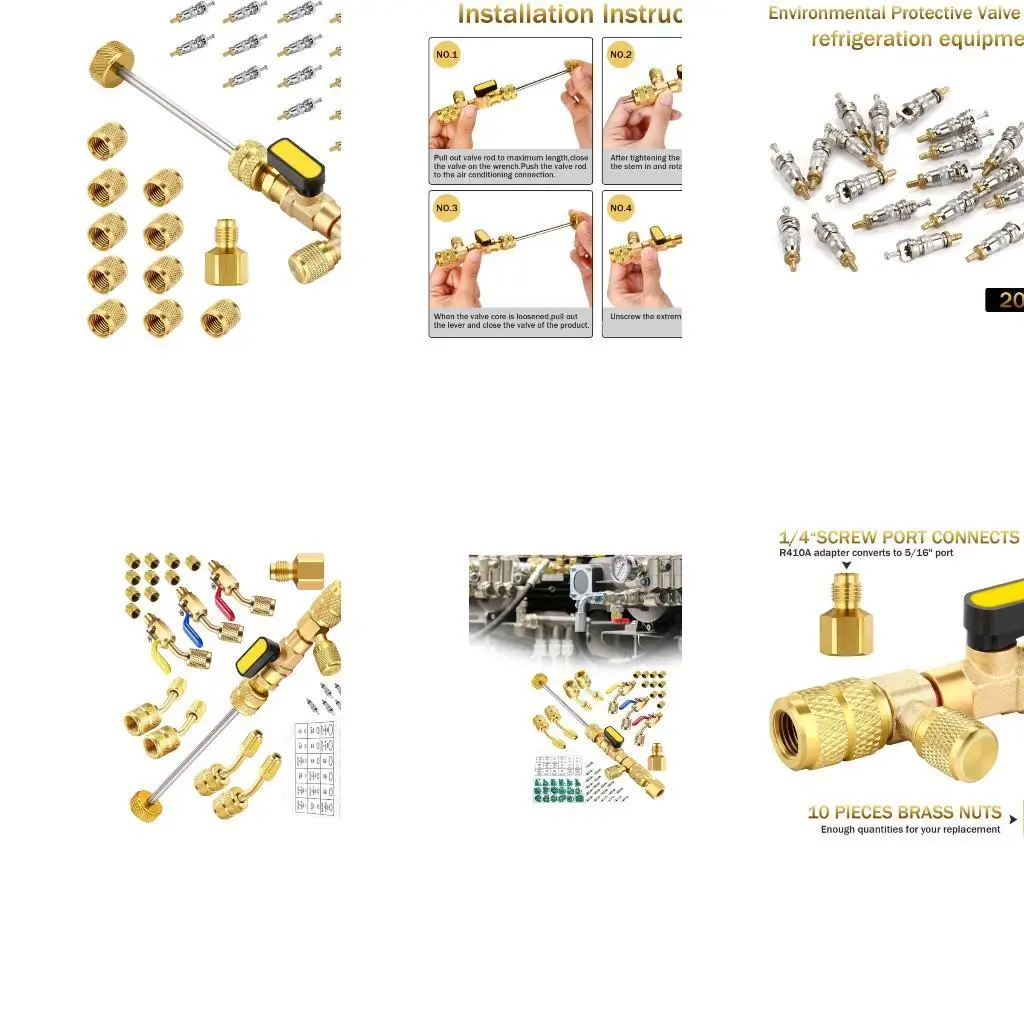 

R9UF Professional HVAC Valves Removal set with Double Size Brass Adapters for R410A R22 32 Refrigerants Maintenance Tools