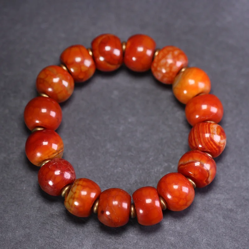 5A Grade Natural Tibetan Genuine Old Mine Raw Stone Dragon Pattern Agate Chalcedony Single-Loop Bracelet, approximately 12*16mm