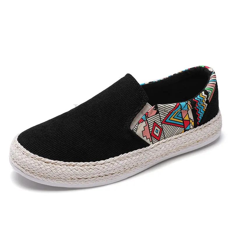 Men Canvas Shoes Ice Plush Warm Shoe Lazy Shoe Casual Shoes Slip-on Hemp Shoes Graffiti Espadrilles Men Footwear Flats