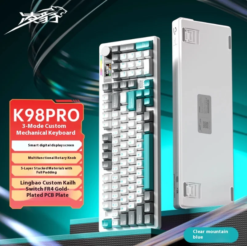 ALUA Lingbao K98PRO لوحة المفاتيح الميكانيكية ثلاثة أوضاع سماعة لاسلكية تعمل بالبلوتوث الرياضة الإلكترونية مكتب لعبة كمبيوتر مكتبي لوحة مفاتيح مخصصة