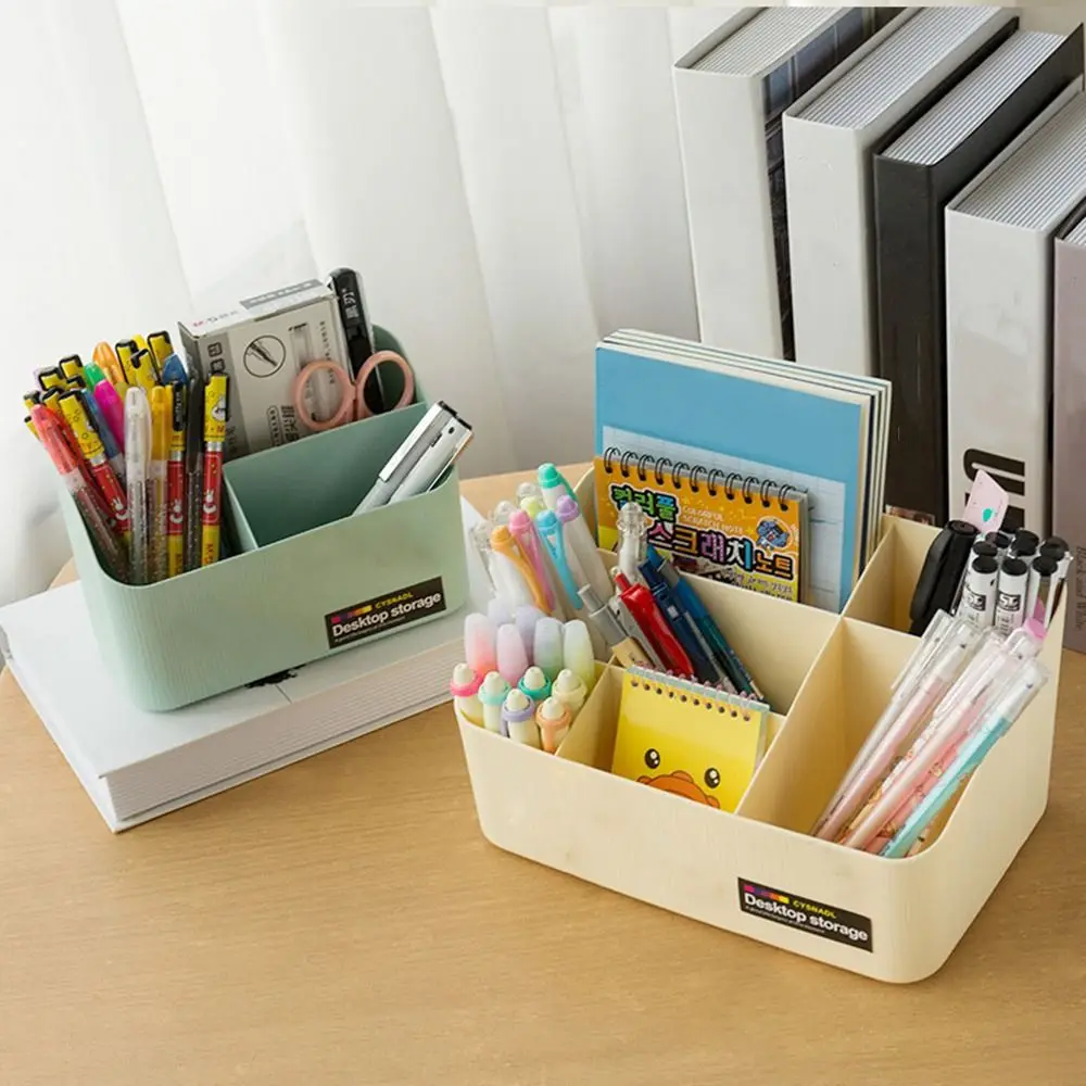 

Creative Plastic Desktop Storage Box 3/7 Grids Large Capacity Pen Holder Space Saving Stationery Organizer Living Room