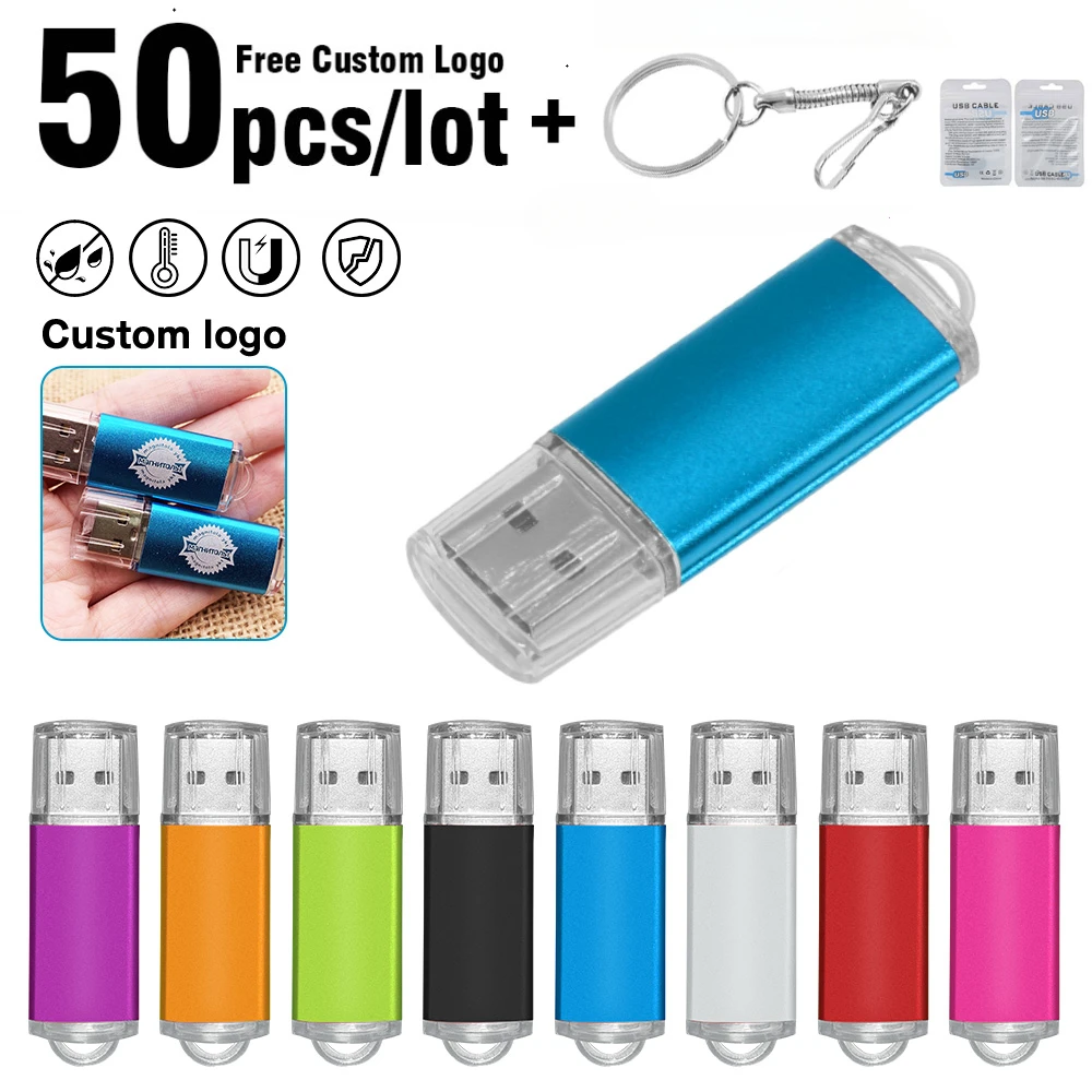 100PCS Free Custom Logo Gift 1gb 2gb USB Flash Drive Pendrive 4gb 8gb 16gb 32gb 128mb USB 2.0 Pen Drive Disk Metal Cle USB 2.0