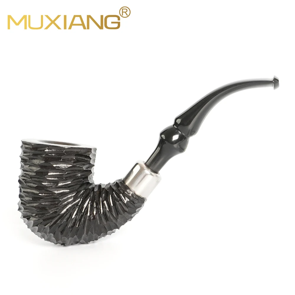 

MUXIANG Heather wood pipe Hungarian large curve handle pipe military plug design tobacco Oom Paul pipe with silver ring 3mm flue