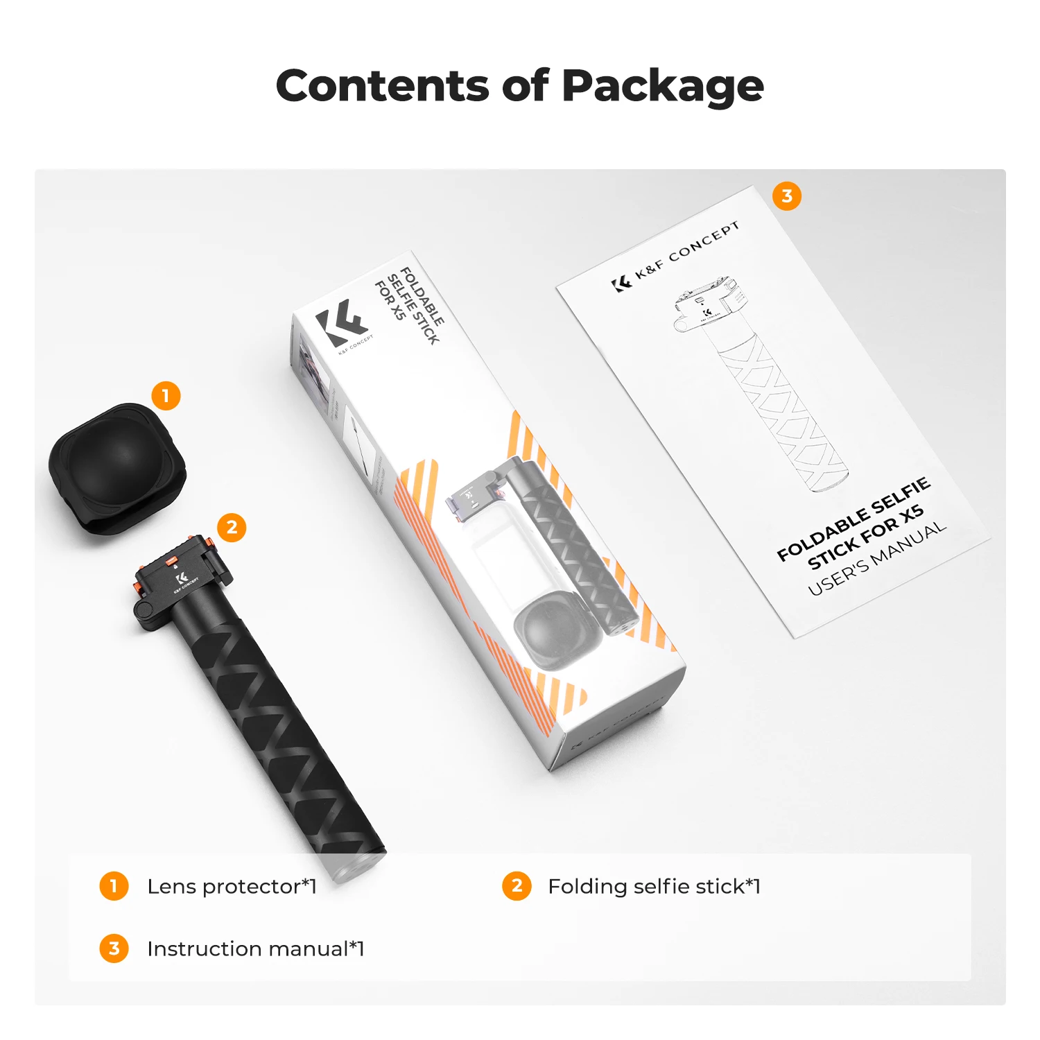 K&F CONCEPT Magnetische Opvouwbare Selfiestok met Quick Release voor Insta360 X6 X5 X4 Air – Aluminium Verlengstang met Onzichtbaar Paal Ontwerp en In Stuwen Verstelbare Lengte voor 360° Vlogging